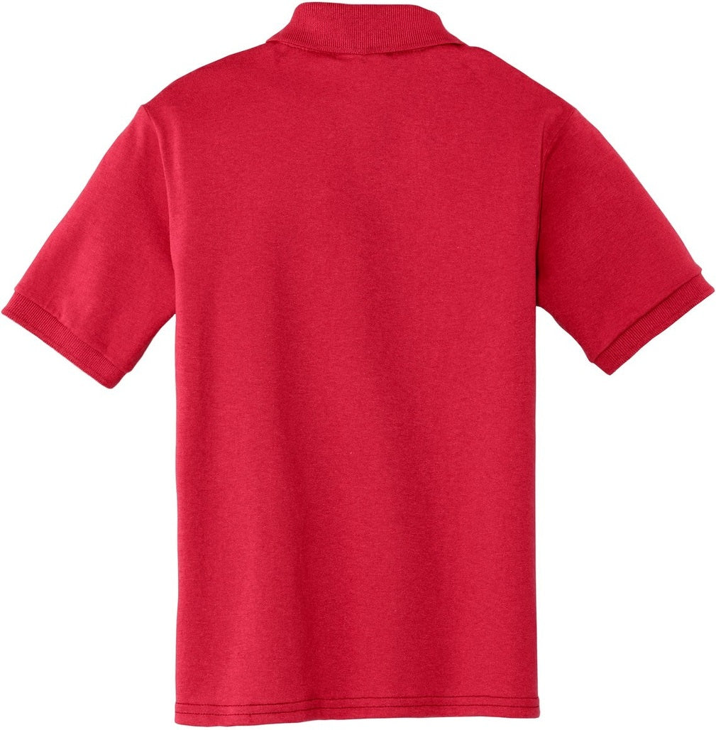 Front View of Red Port & Co Youth Core Blend Jersey Knit Polo. KP55Y