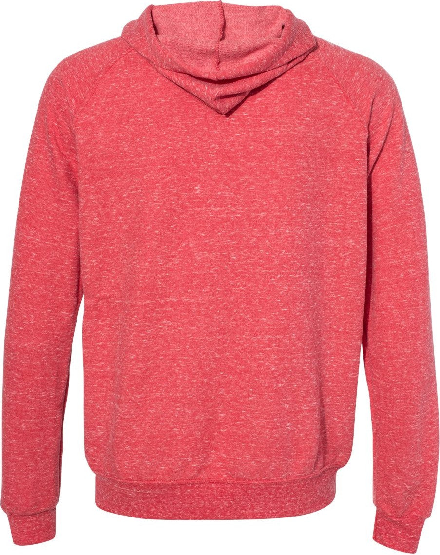 Rear View of Red Snow Heather French Terry Raglan Hooded Sweatshirt - 90MR