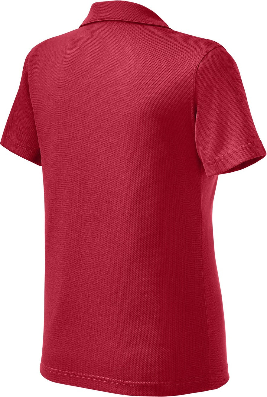 Rear View of Red Sport-Tek Women's Dri-Mesh V-Neck Polo. L469