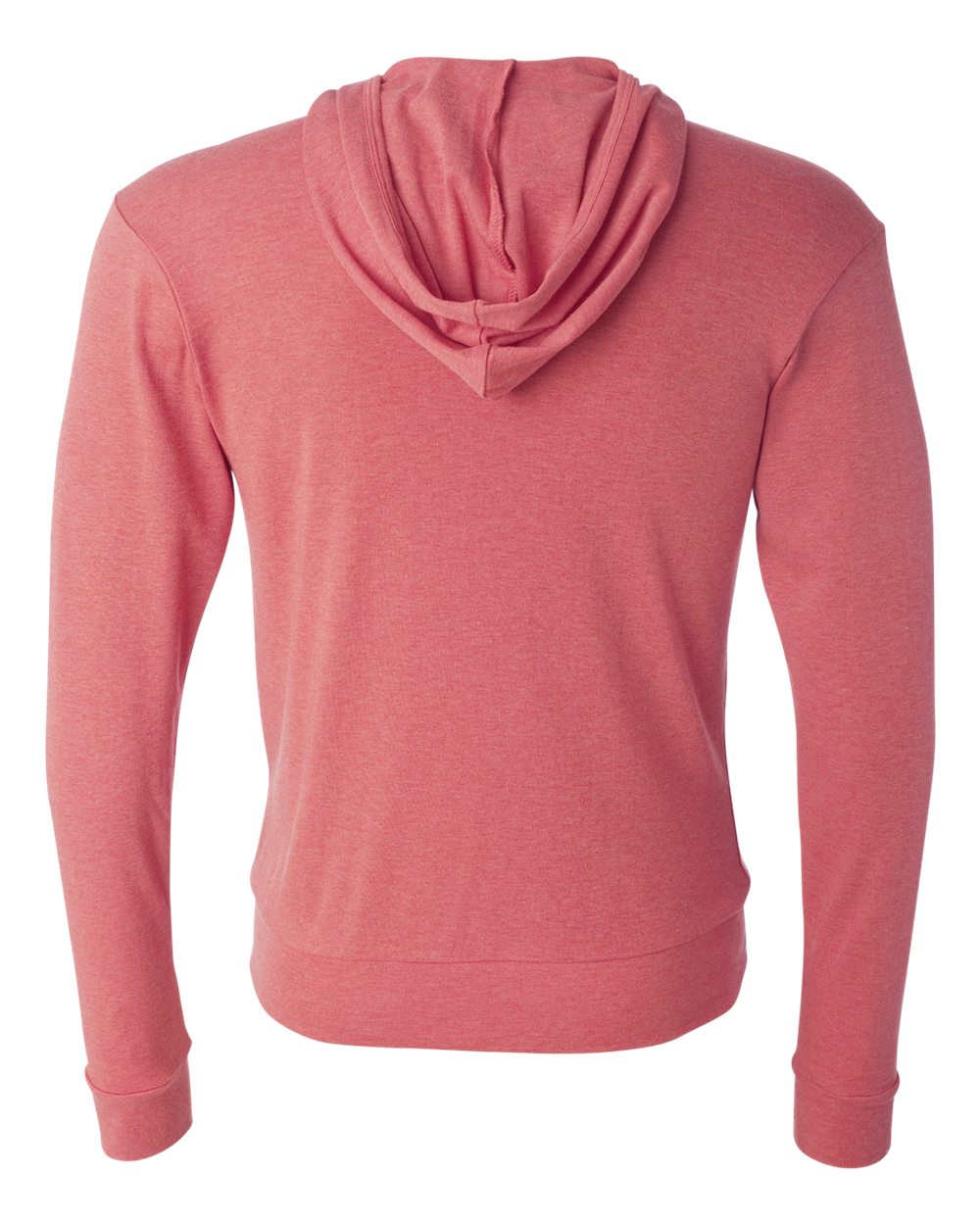Rear View of Red Triblend Triblend Lightweight Full-Zip Hooded Long Sleeve Tee - 3939