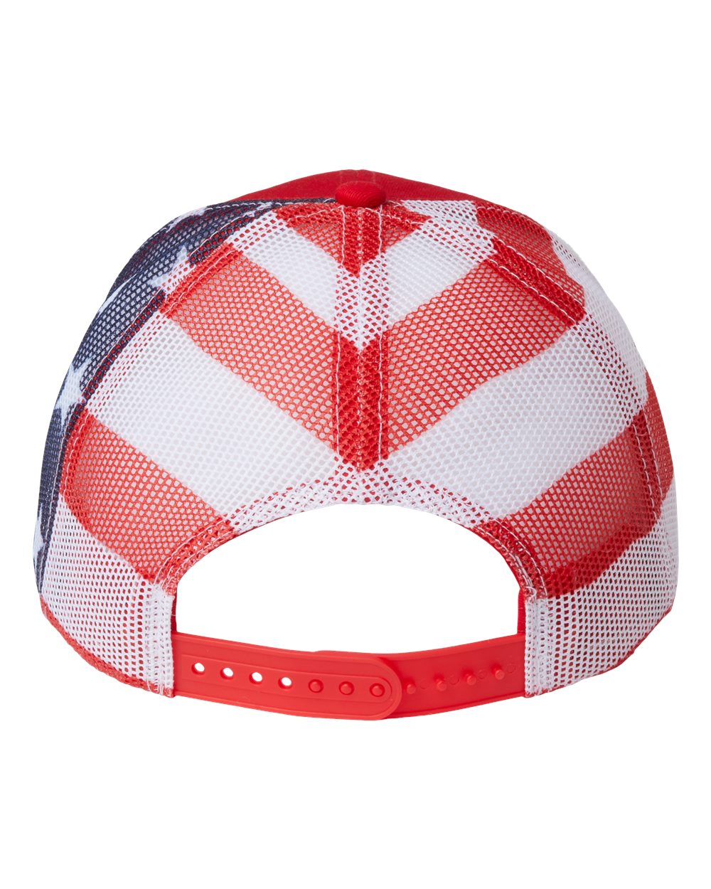 Rear View of Red/ USA Flag Printed Mesh Trucker Cap - S700M