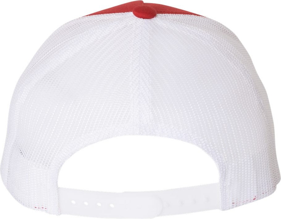 Rear View of Red/ White Five-Panel Retro Trucker Cap - 6506