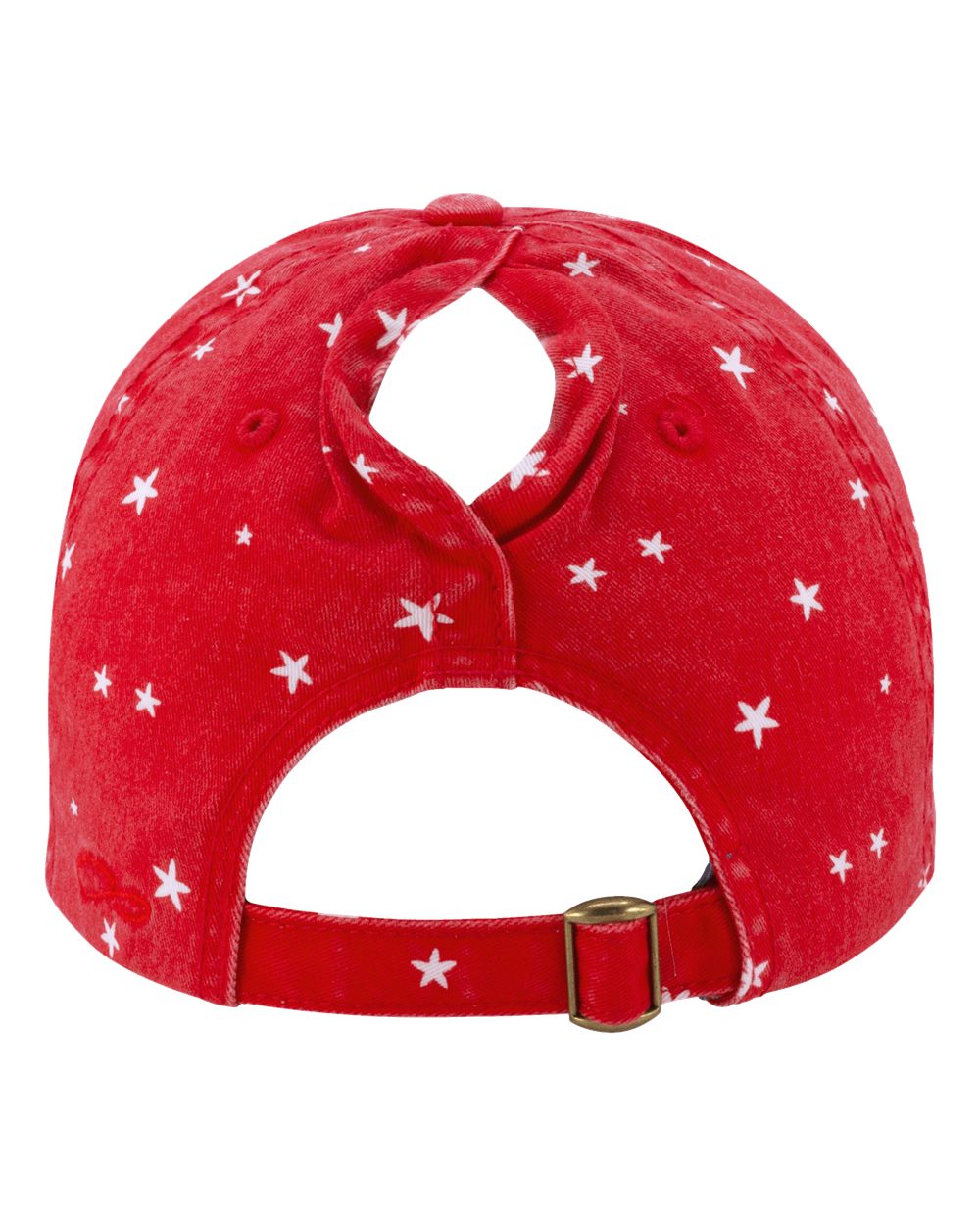Rear View of Red/ White Stars Women&#39;s Garment-Washed Fashion Print Cap - HATTIE