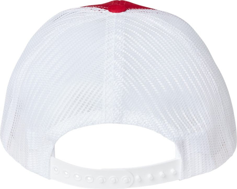 Rear View of Red/ White USA-Made Trucker Cap - USA100