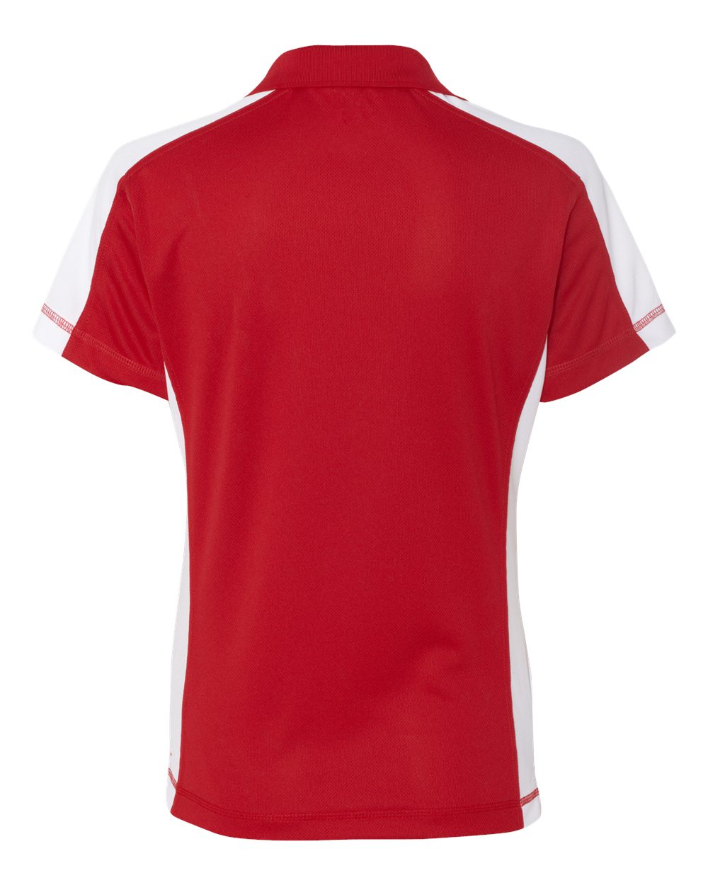 Rear View of Red/ White Women&#39;s Colorblocked Moisture Free Mesh Polo - 5465