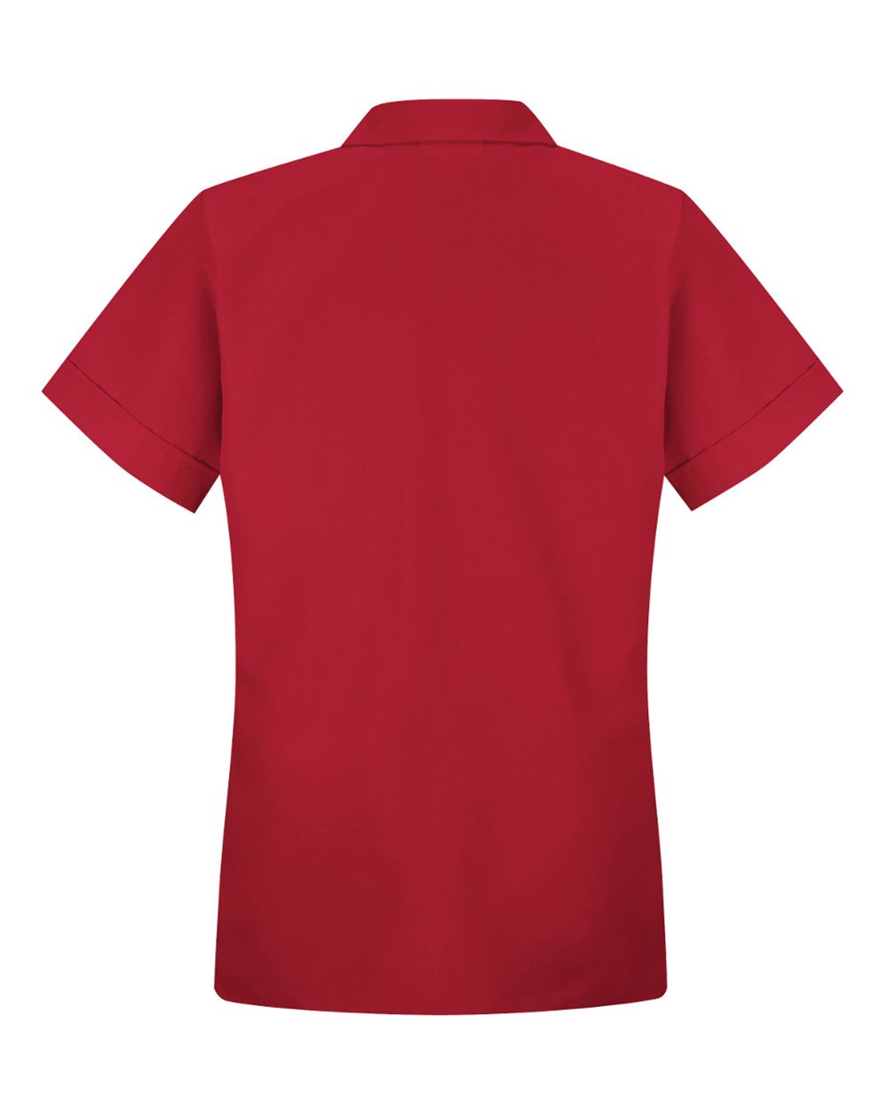 Front View of Red Women's Loose Fit Short Sleeve Button Smock - TP23