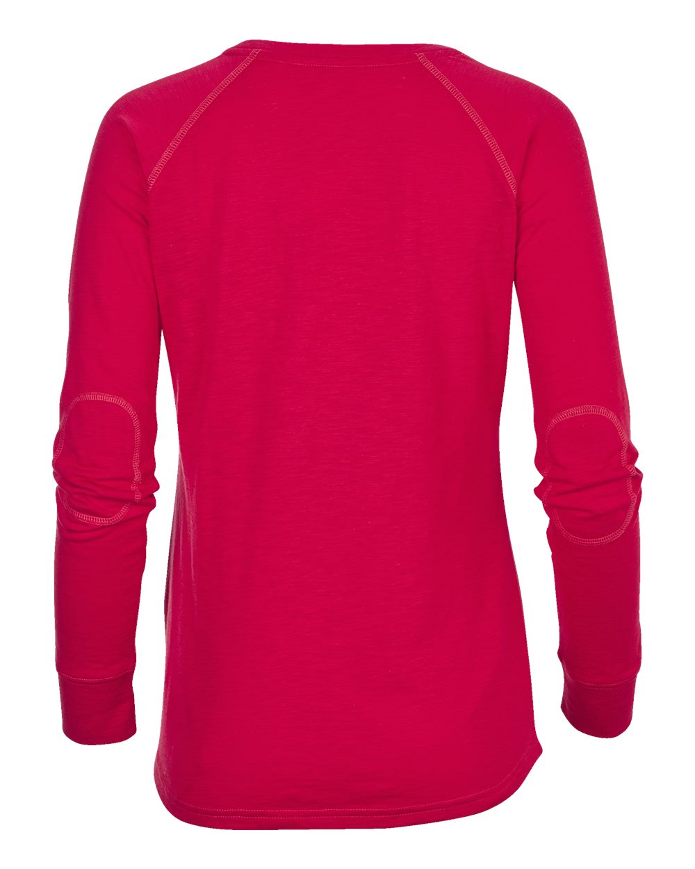 Front View of Red Women's Solid Preppy Patch Long Sleeve T-Shirt - BW3166