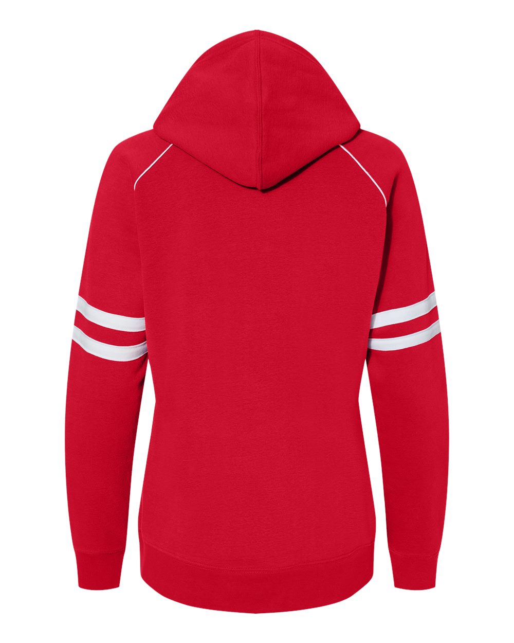 Front View of Red Women's Varsity Fleece Piped Hooded Sweatshirt - 8645