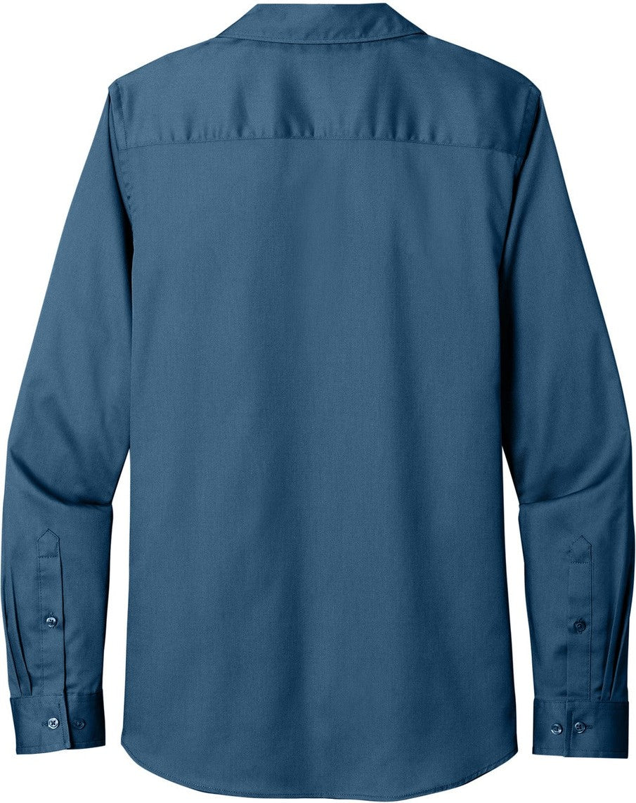 Front View of RgttaBlue Port Authority Women's Long Sleeve SuperPro React Twill Shirt. LW808