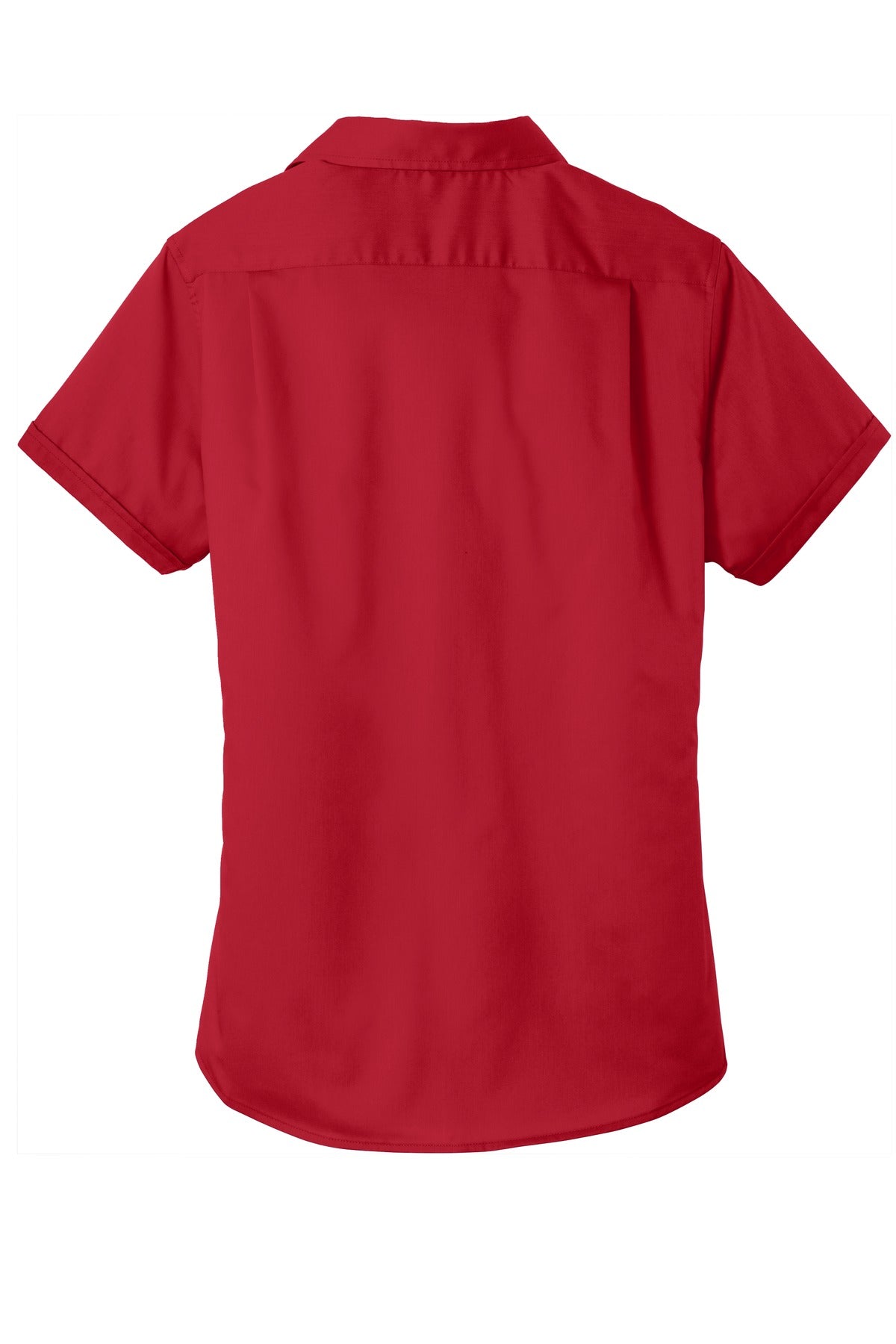 Rear View of Rich Red Port Authority Women's Short Sleeve SuperPro Twill Shirt. L664