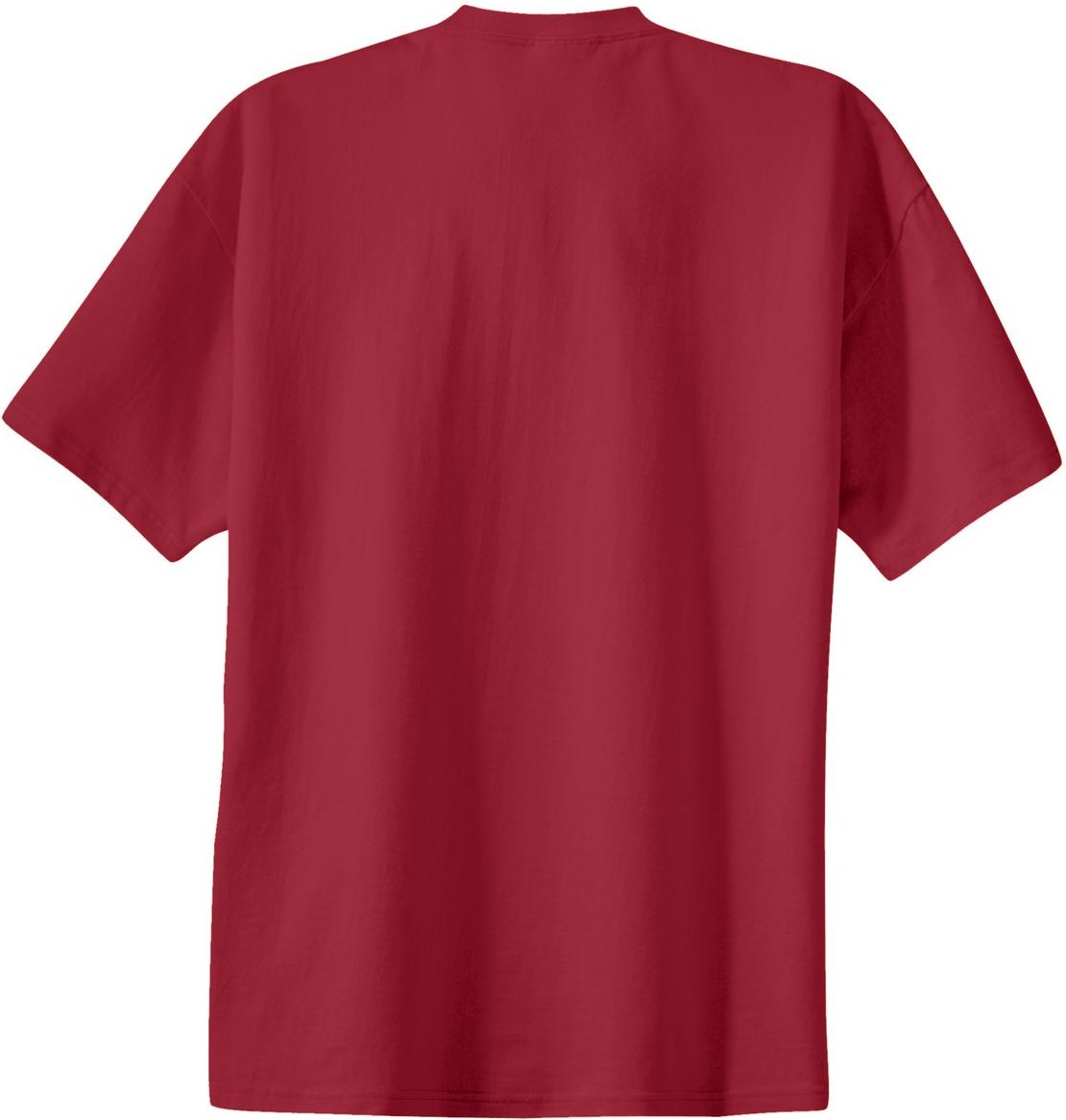 Rear View of Rich Red Port & Co Essential Tee. PC61