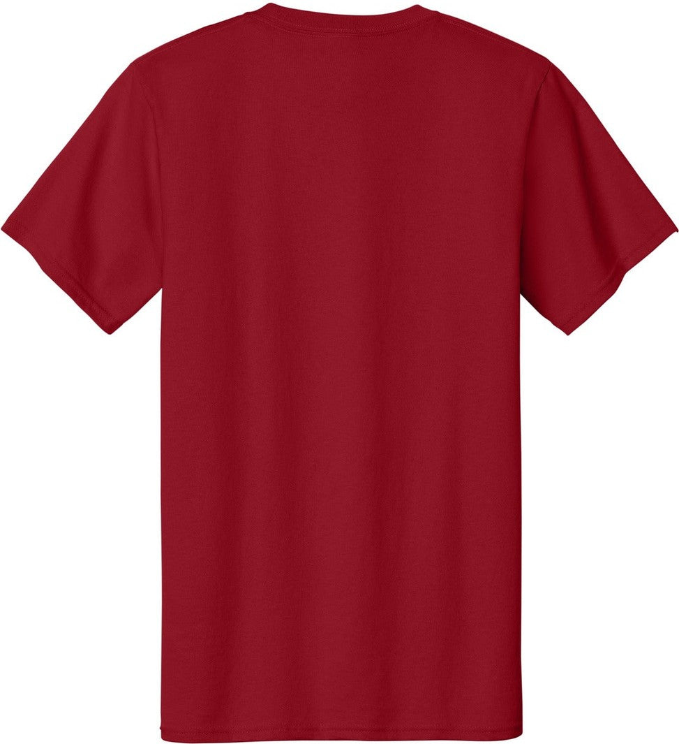 Rear View of Rich Red Port & Co Essential Tee. PC61