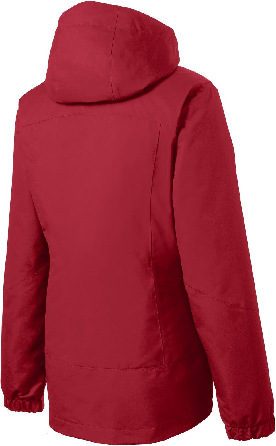 Front View of Rich Red/Black Port Authority Women's Vortex Waterproof 3-in-1 Jacket. L332