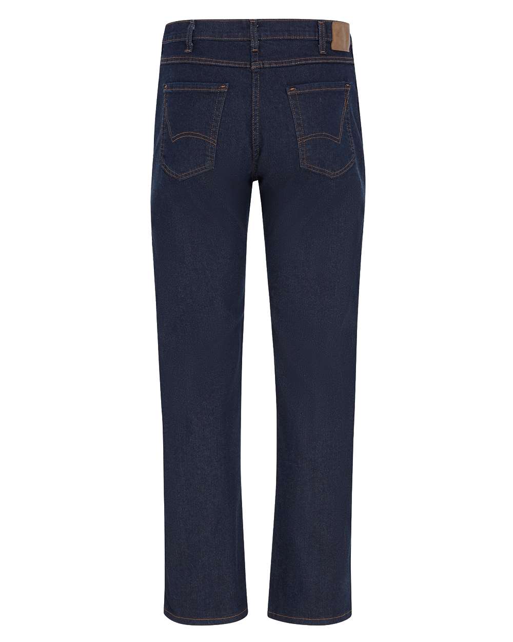 Front View of Rinsed Indigo Blue - 39 Unhemmed Industrial 5-Pocket Flex Jeans - Odd Sizes - LD21ODD