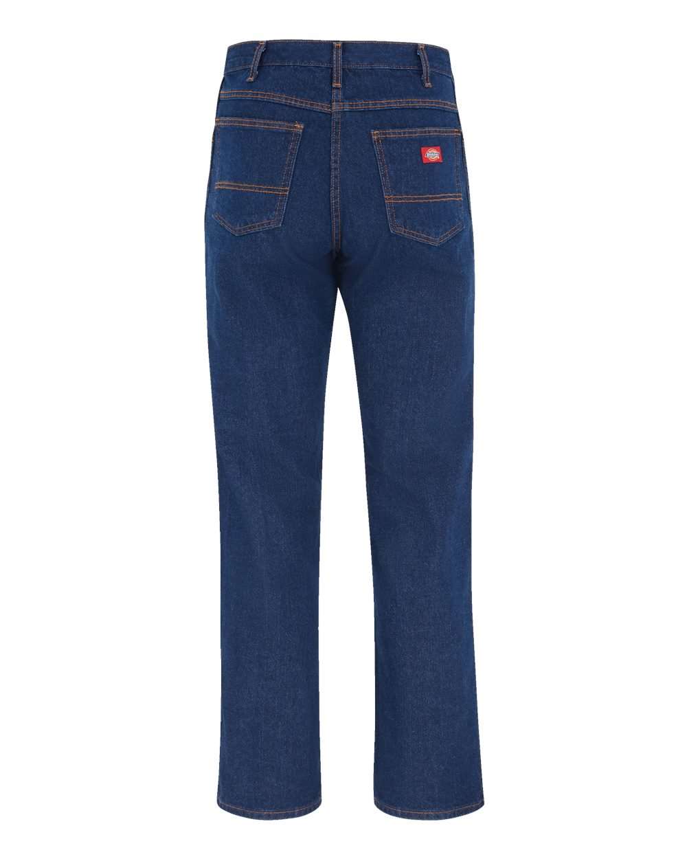Front View of Rinsed Indigo Rigid - 37 Unhemmed Straight 5-Pocket Jeans - 9333