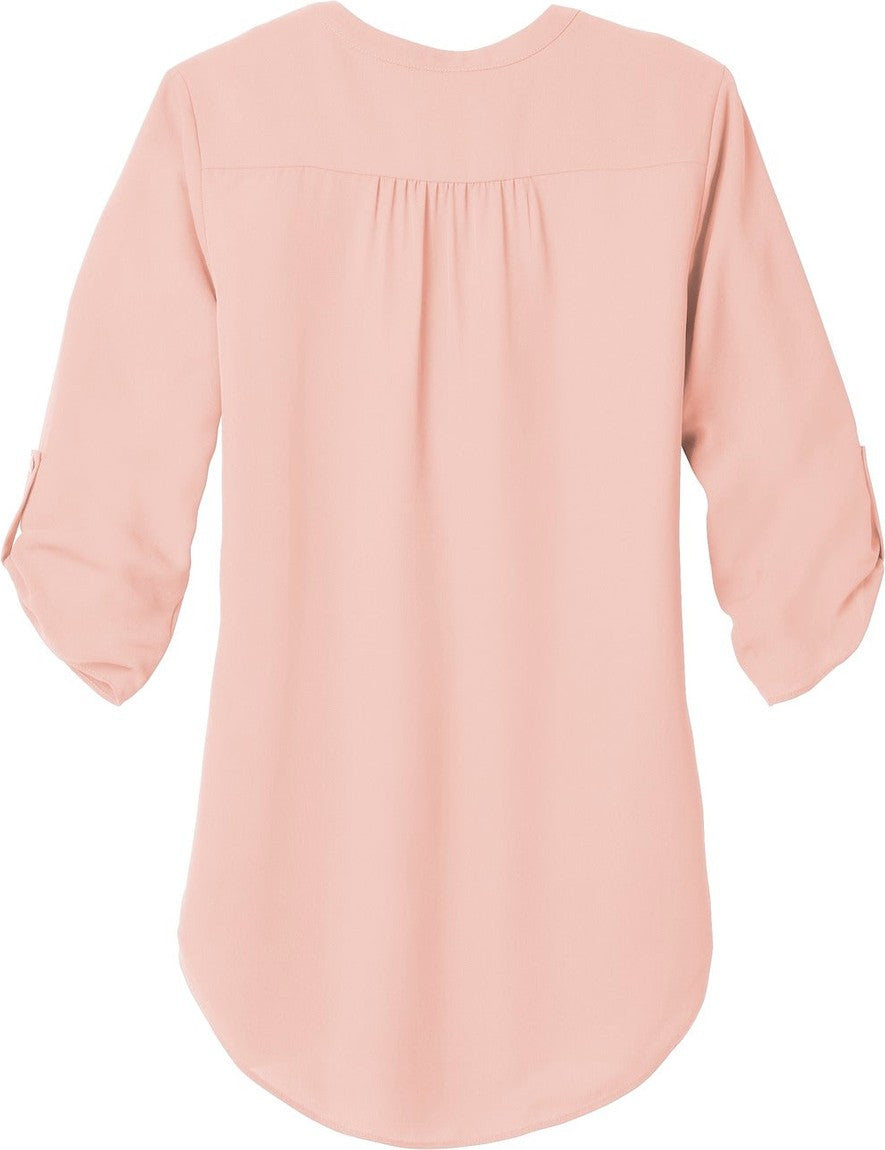 Front View of Rose Quartz Port Authority Women's 3/4-Sleeve Tunic Blouse. LW701