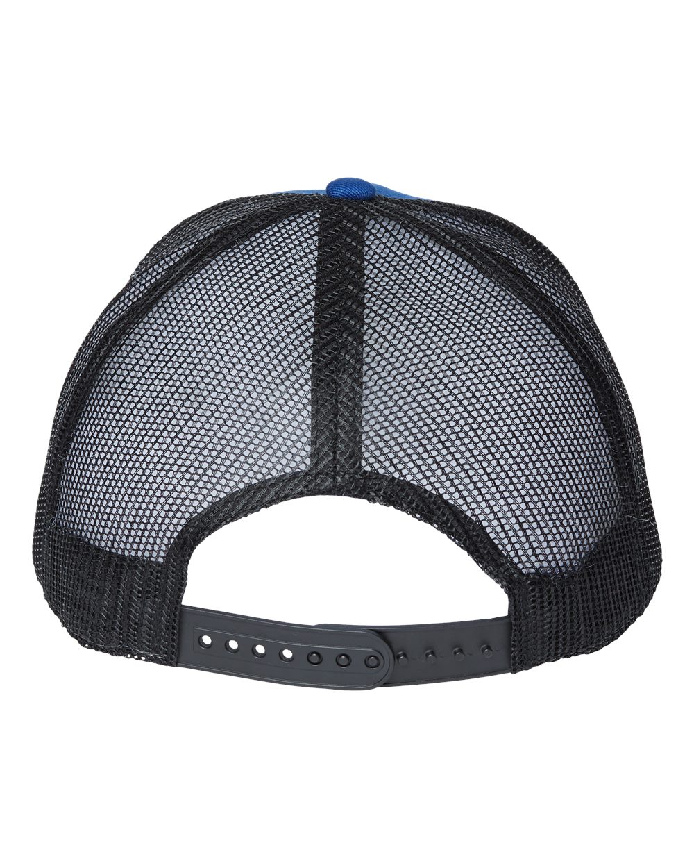 Front View of Royal/ Black Sustainable Five-Panel Trucker Cap - ZION