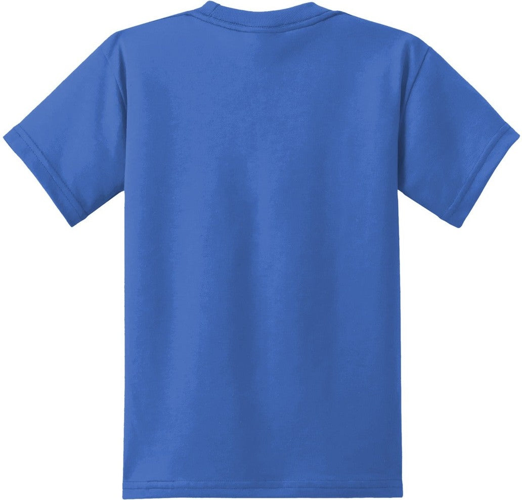 Rear View of Royal Blue Port & Co Youth Core Blend Tee. PC55Y