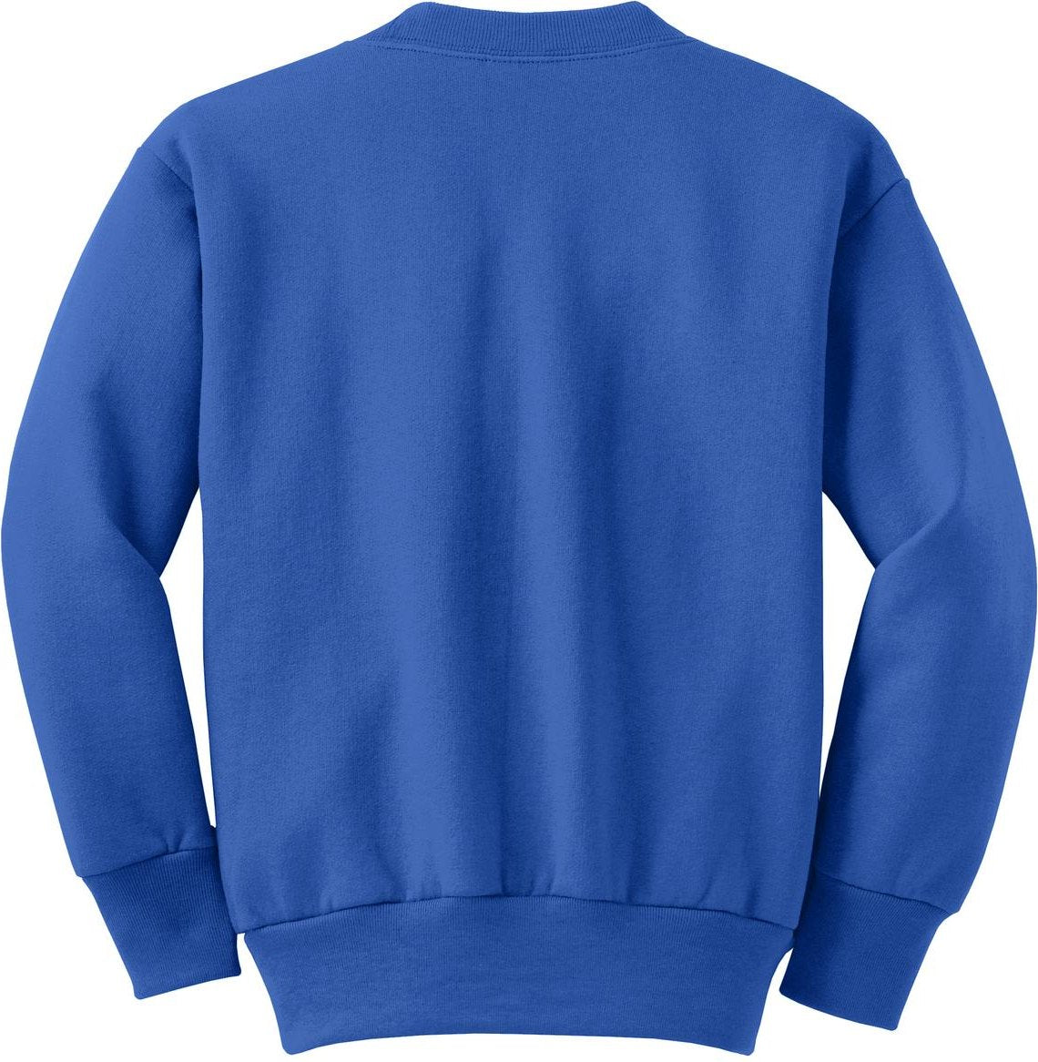 Front View of Royal Blue Port & Co Youth Core Fleece Crewneck Sweatshirt. PC90Y