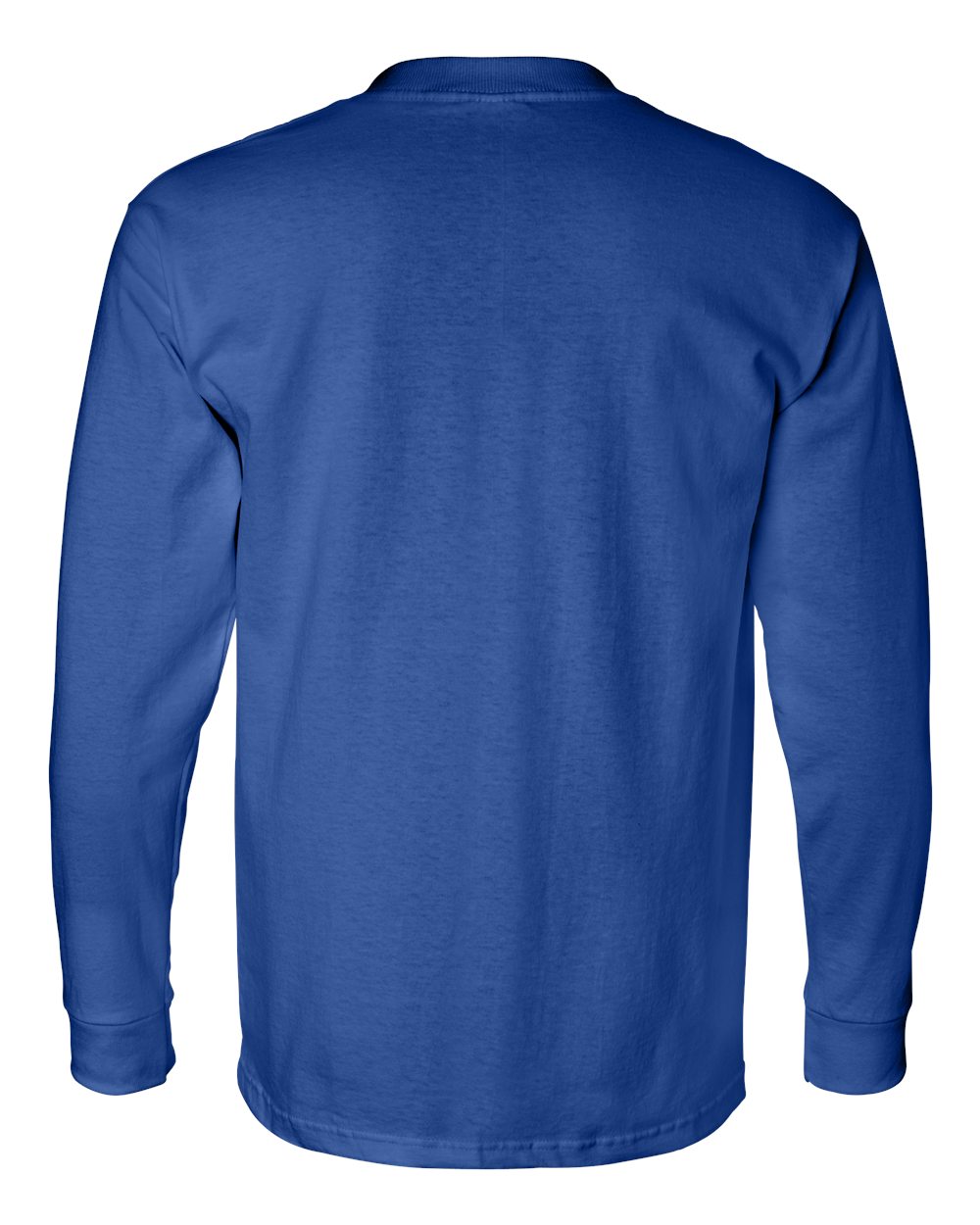 Rear View of Royal Blue USA-Made Long Sleeve Pocket T-Shirt - 8100