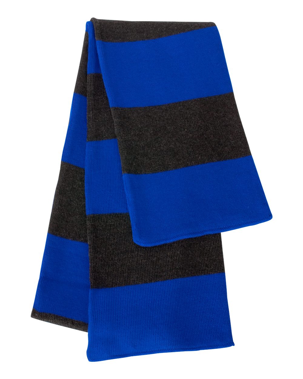 Front View of Royal/ Charcoal Rugby-Striped Knit Scarf - SP02