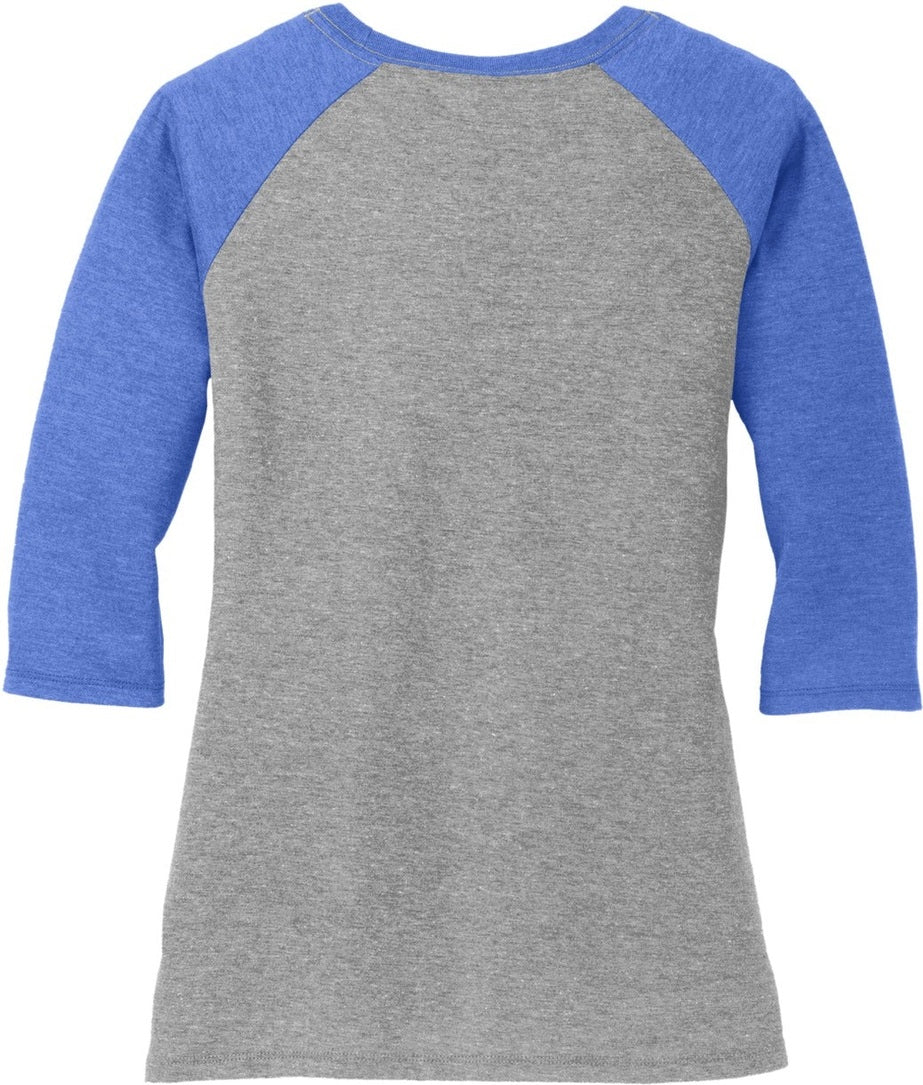 Front View of Royal Fr/Gy Fr District Women's Perfect Tri 3/4-Sleeve Raglan. DM136L