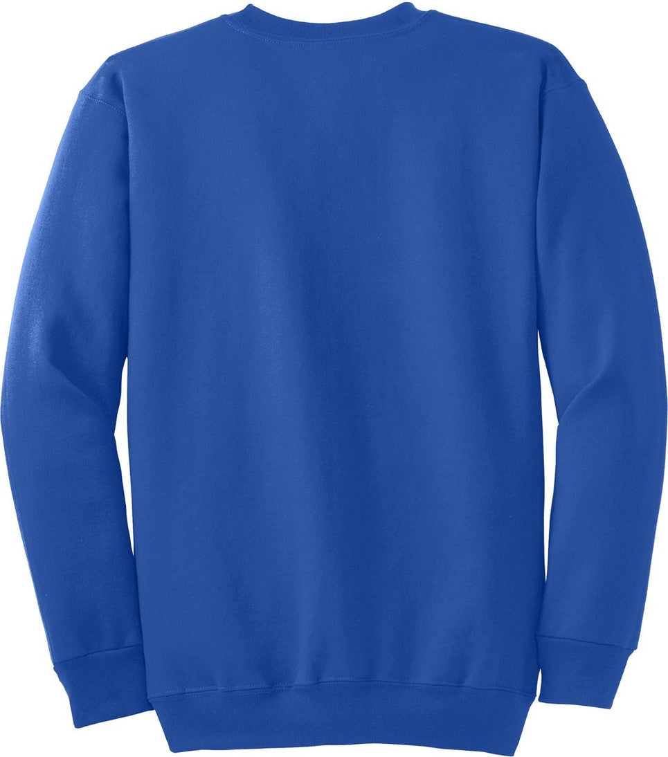 Rear View of Royal Port & Co Tall Essential Fleece Crewneck Sweatshirt. PC90T