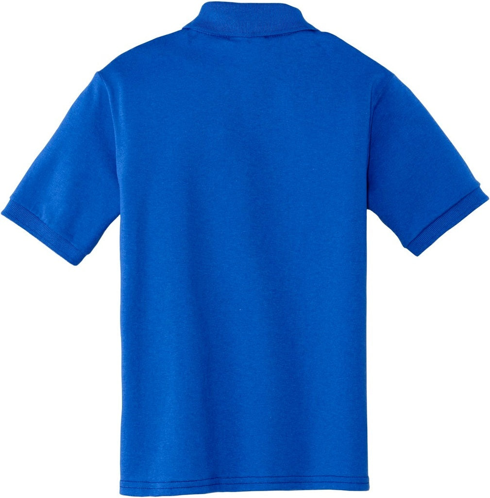 Front View of Royal Port & Co Youth Core Blend Jersey Knit Polo. KP55Y