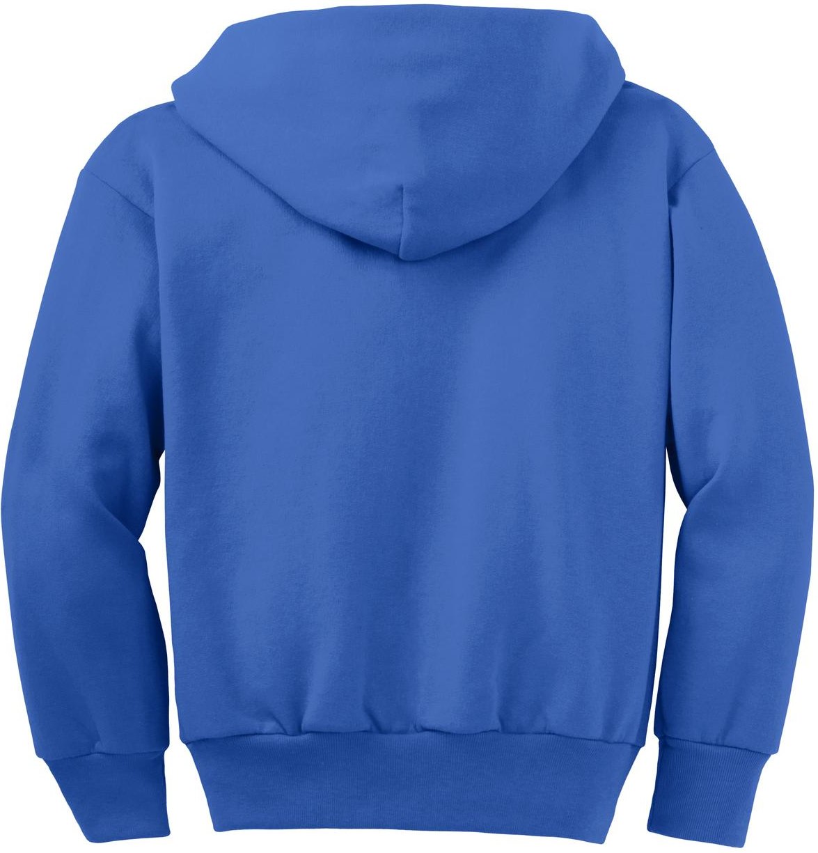 Front View of Royal Port & Co Youth Core Fleece Full-Zip Hooded Sweatshirt. PC90YZH