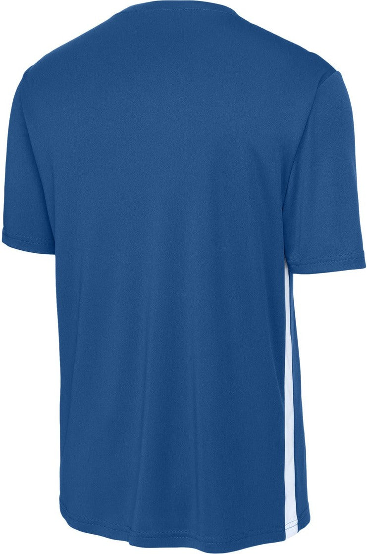 Rear View of Royal/Wht Sport-Tek Competitor United V-Neck ST101
