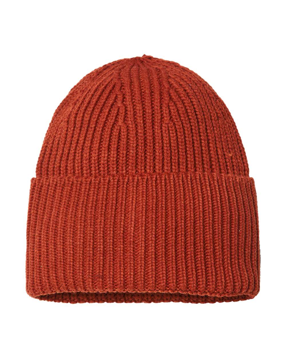 Front View of Rusty Sustainable Chunky Rib Cuffed Beanie - OAK