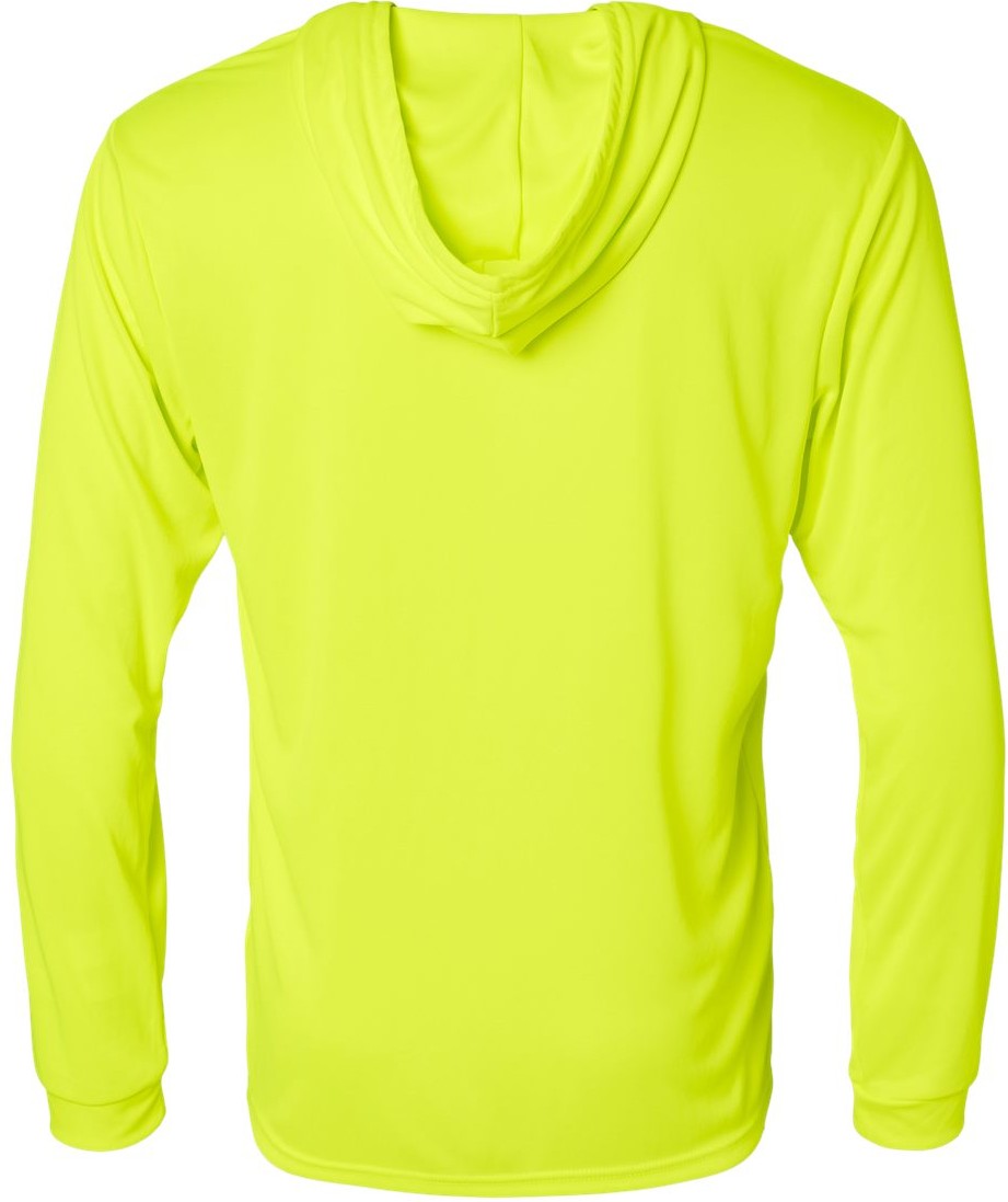 Front View of Safety Green Bahama Performance Hooded Long Sleeve T-Shirt - 220
