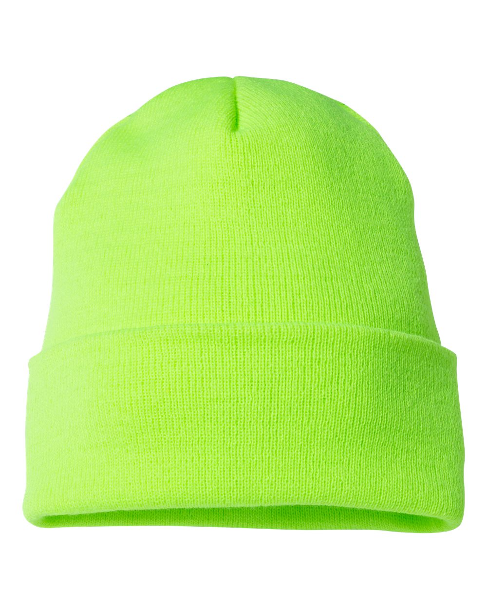 Rear View of Safety Green Cuffed Beanie - 1501KC