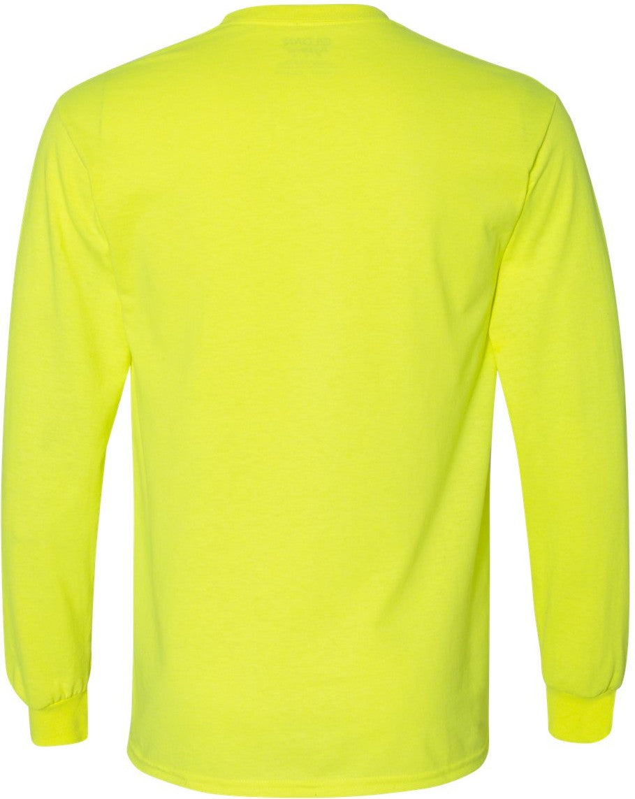 Front View of Safety Green DryBlend® 50/50 Long Sleeve T-Shirt - 8400