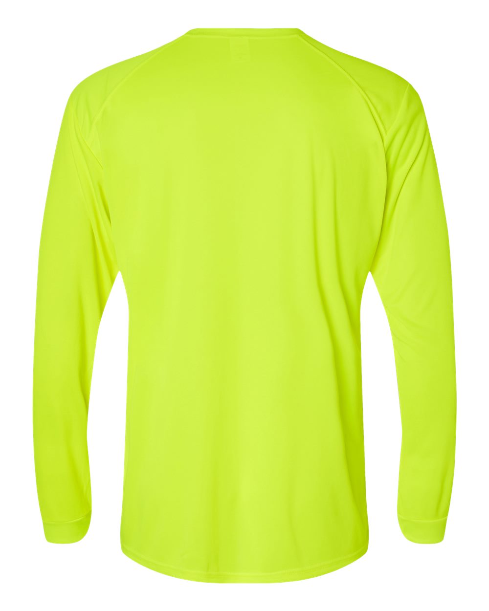 Front View of Safety Green Long Islander Performance Long Sleeve T-Shirt - 210