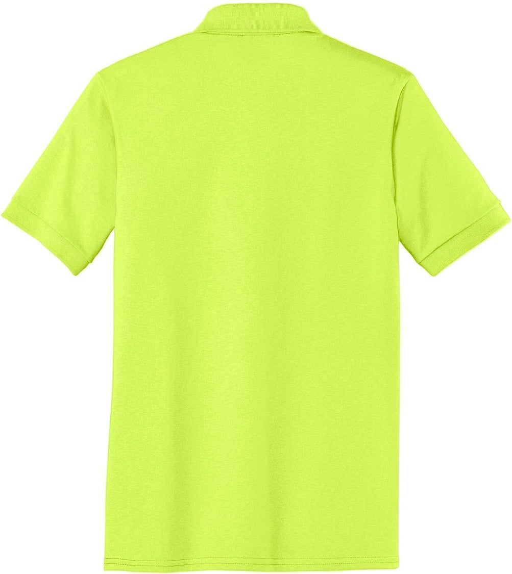 Front View of Safety Green Port & Co Core Blend Jersey Knit Polo. KP55