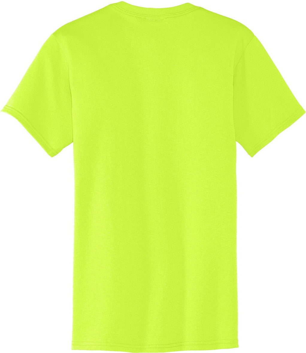 Front View of Safety Green Port & Co Core Blend Pocket Tee. PC55P