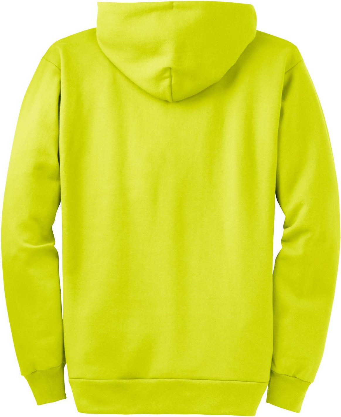 Front View of Safety Green Port & Co Essential Fleece Full-Zip Hooded Sweatshirt. PC90ZH