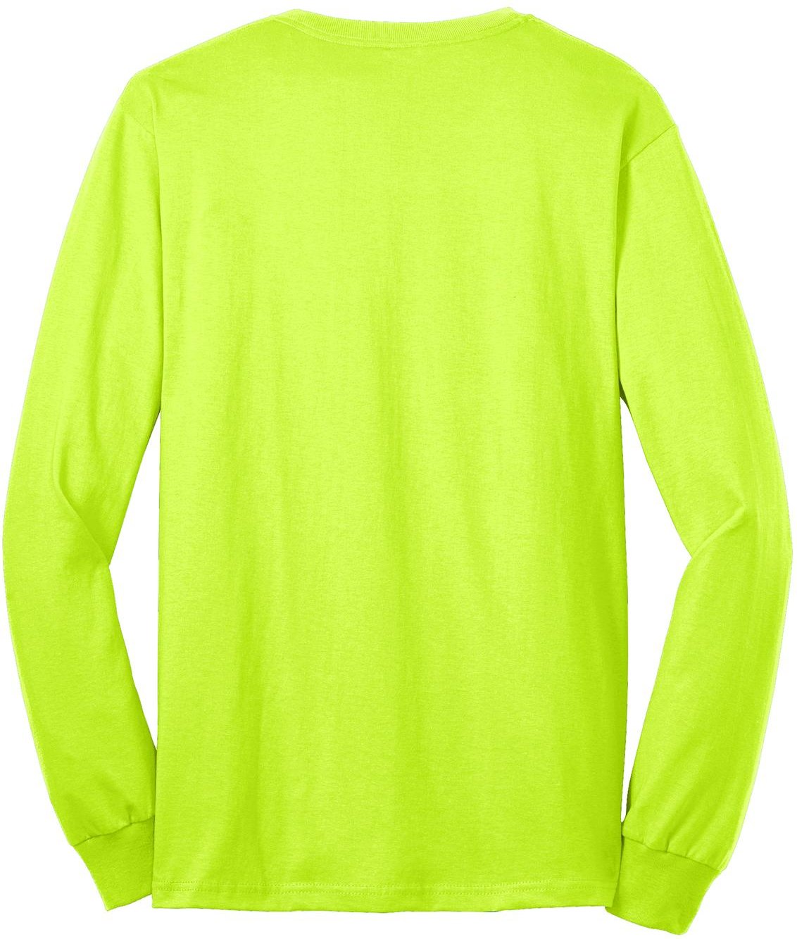 Front View of Safety Green Port & Co Long Sleeve Core Blend Tee. PC55LS