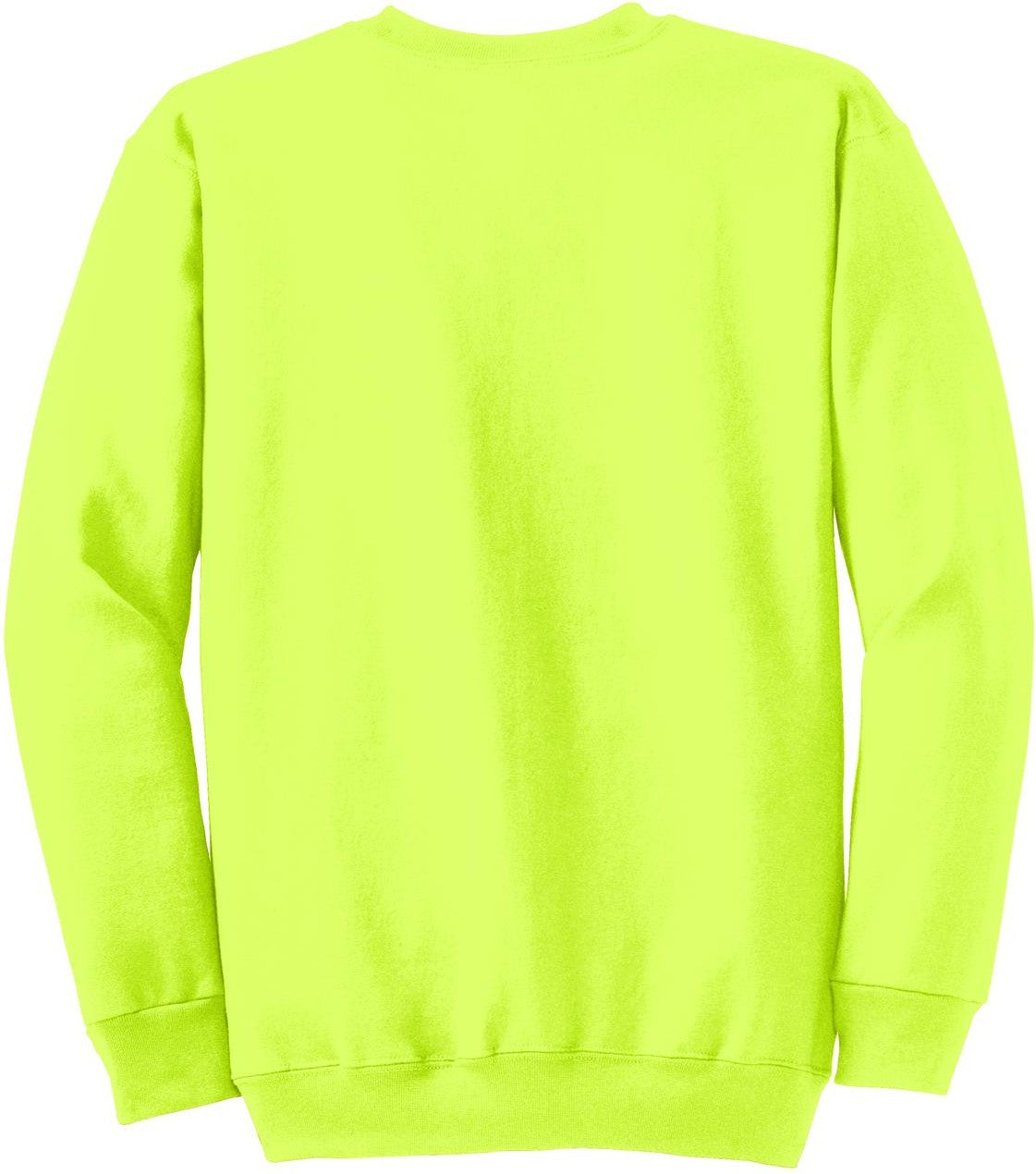 Front View of Safety Green Port & Co Tall Essential Fleece Crewneck Sweatshirt. PC90T