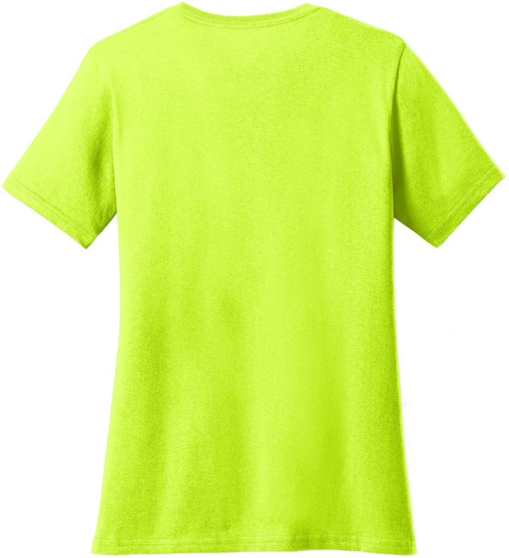Rear View of Safety Green Port & Co Women's Core Blend Tee. LPC55