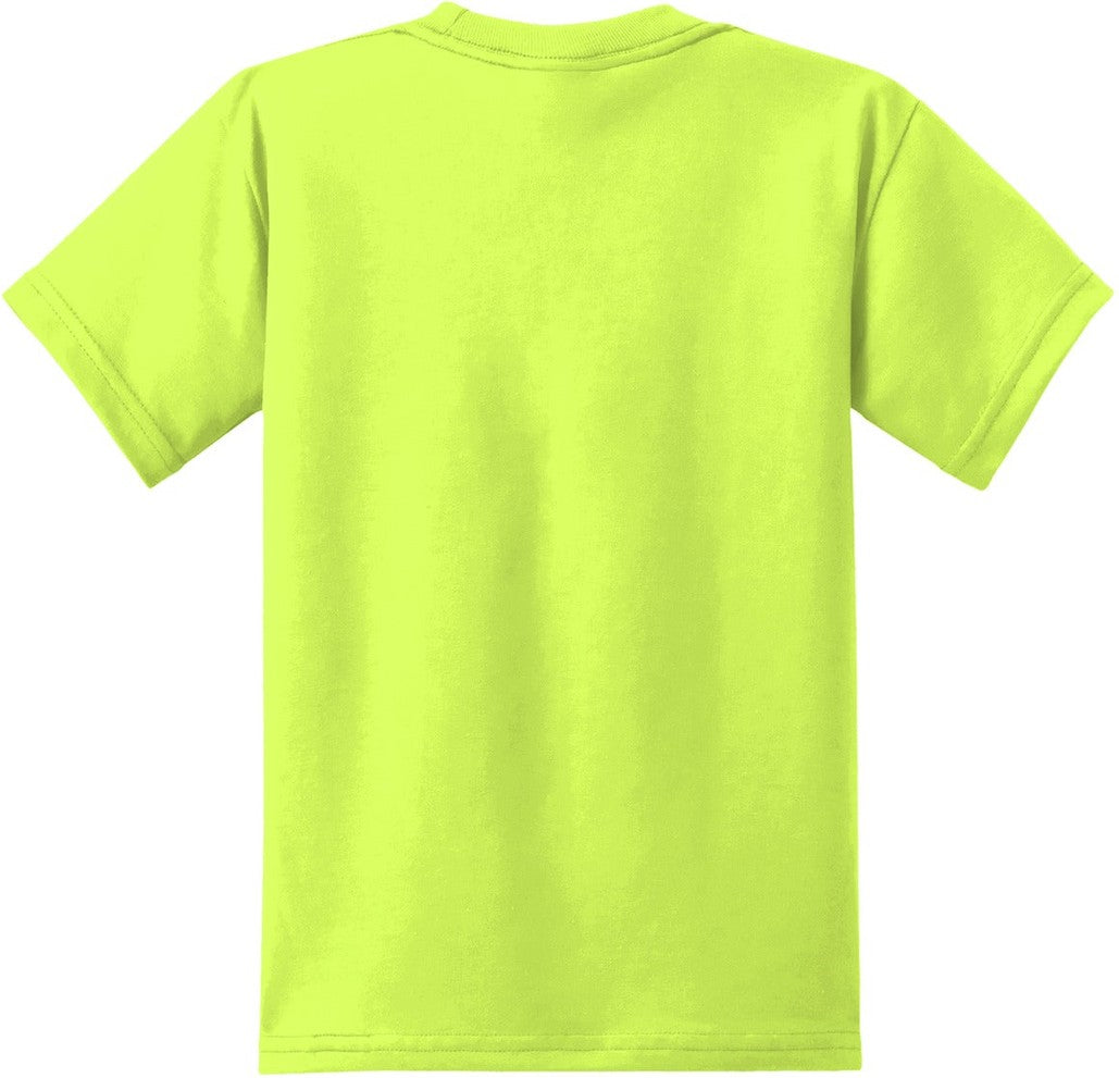 Front View of Safety Green Port & Co Youth Core Blend Tee. PC55Y