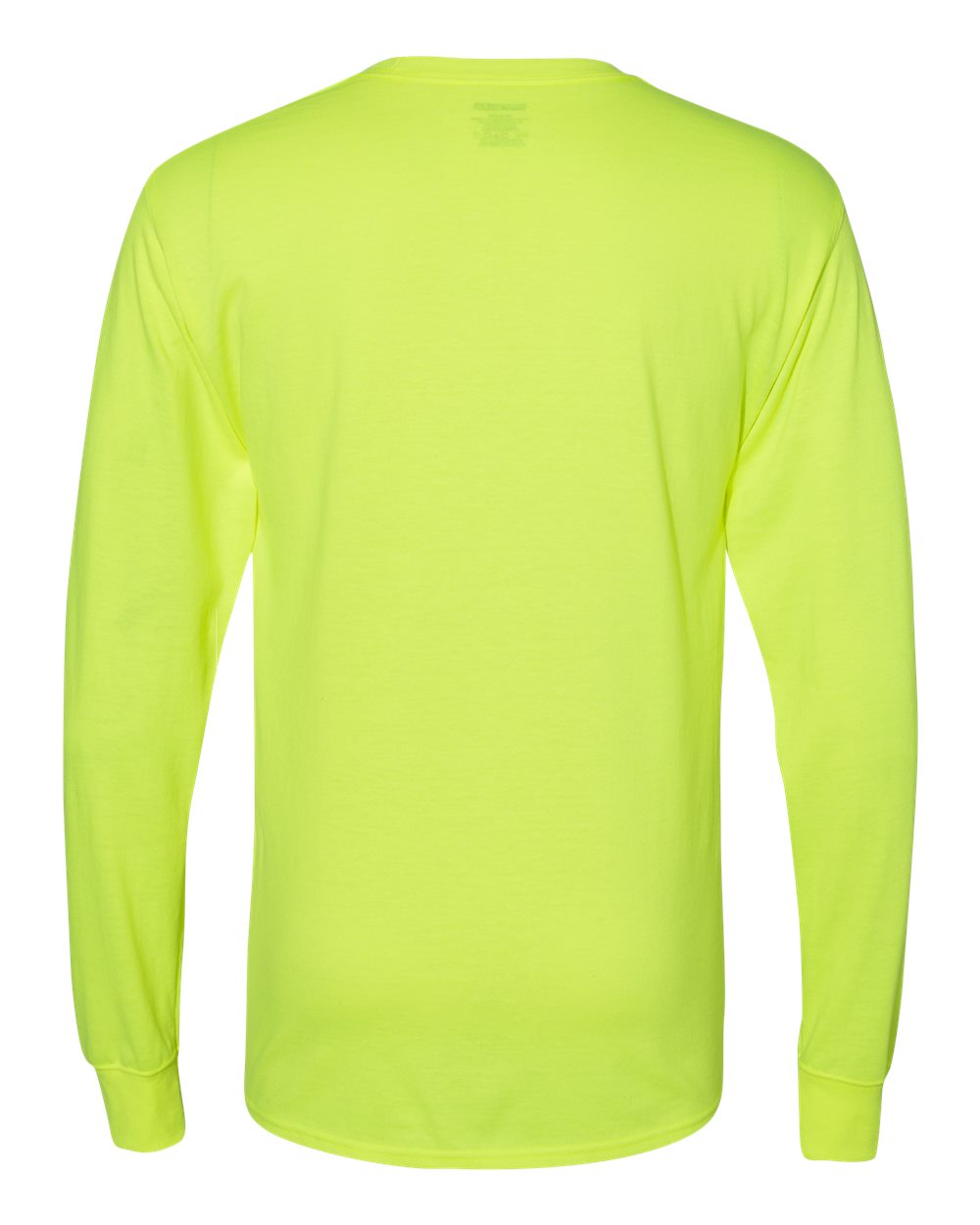 Front View of Safety Green Workwear Long Sleeve Pocket T-Shirt - W120