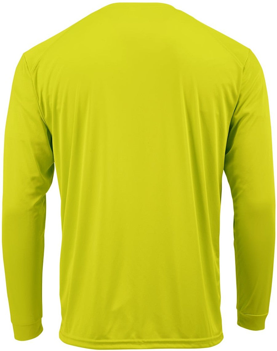 Rear View of Safety Green Youth Long Islander Performance Long Sleeve T-Shirt - 218Y
