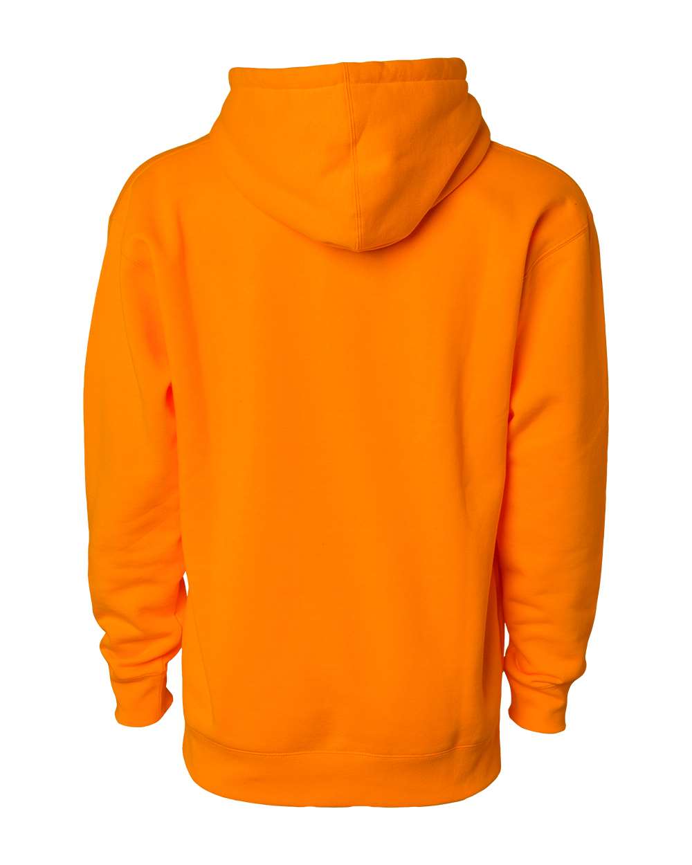 Rear View of Safety Orange Heavyweight Hooded Sweatshirt - IND4000