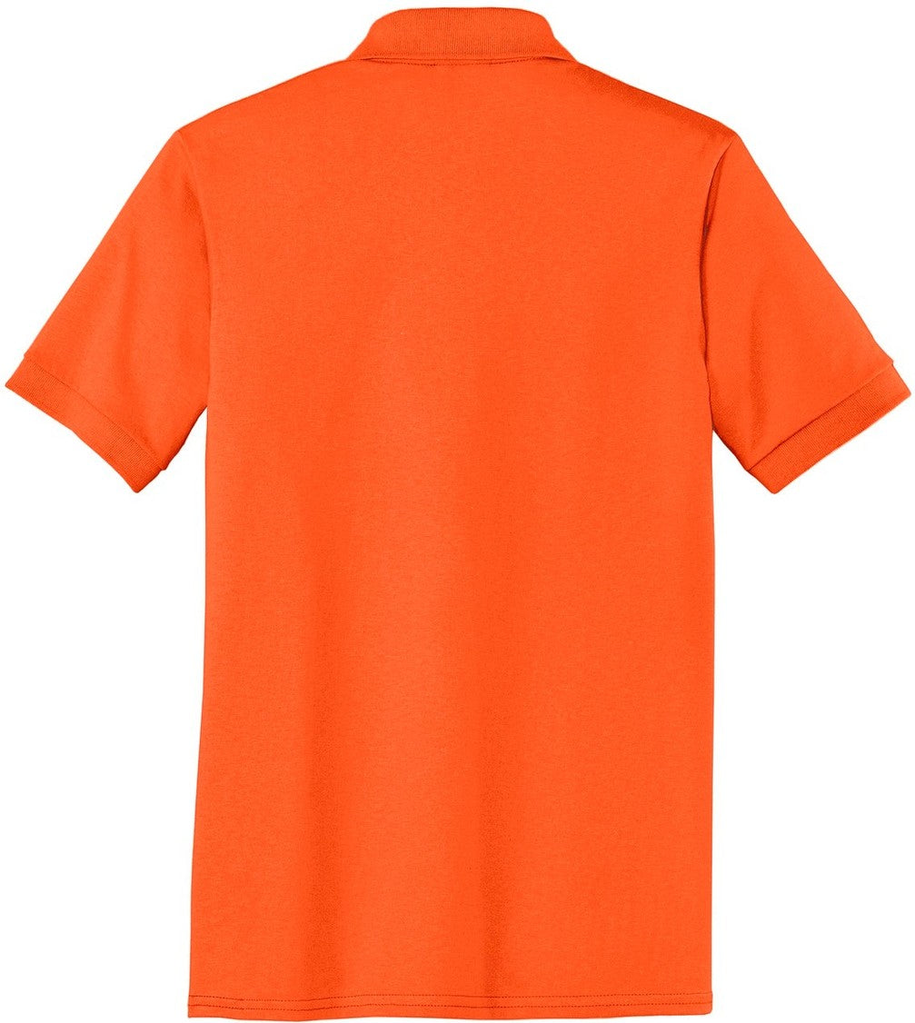 Front View of Safety Orange Port & Co Tall Core Blend Jersey Knit Polo. KP55T