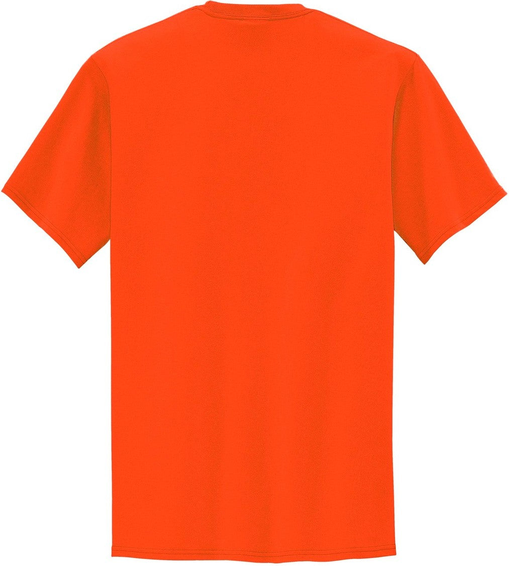 Rear View of Safety Orange Port & Co Tall Core Blend Pocket Tee. PC55PT