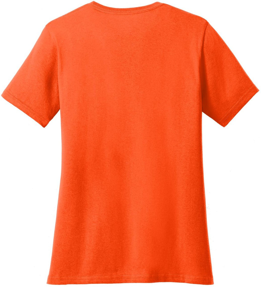 Front View of Safety Orange Port & Co Women's Core Blend Tee. LPC55