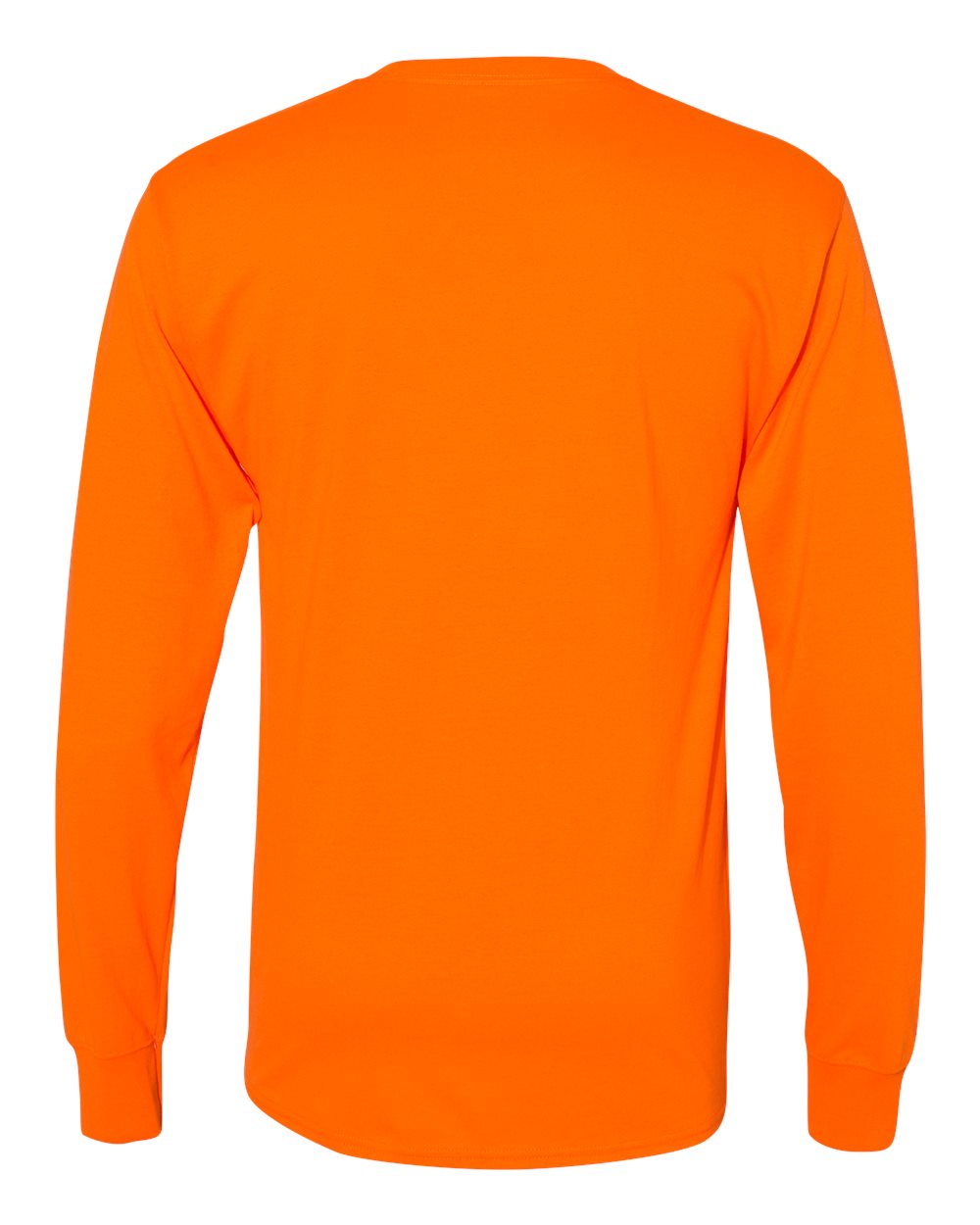 Front View of Safety Orange Workwear Long Sleeve Pocket T-Shirt - W120