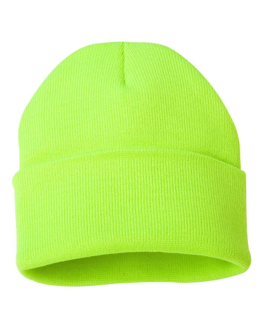 Front View of Safety Yellow 12" Solid Cuffed Beanie - SP12